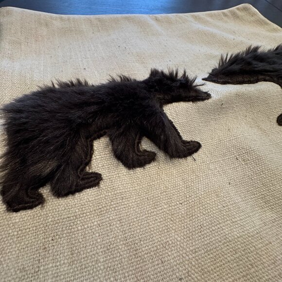 Accent Pillow Cushion Cover Furry Plush Brown Bears Weaved Beige Fabric *read* - Picture 3 of 6